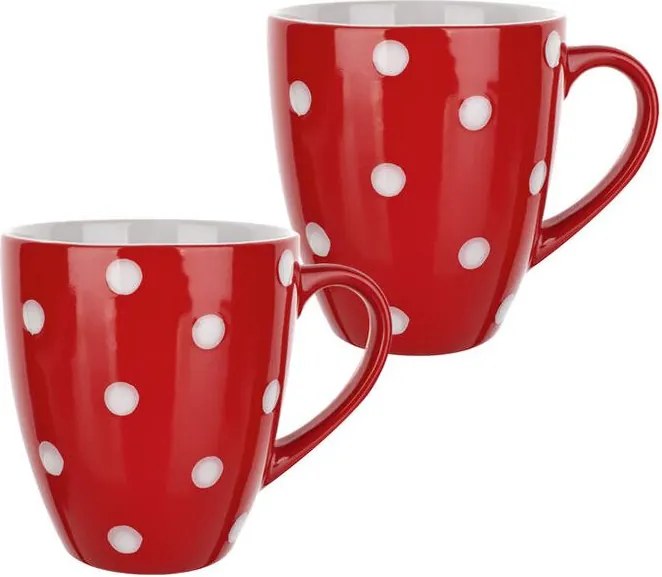 BANQUET Set căni din ceramică PUNCTE, roşii, 400 ml, 2 buc.
