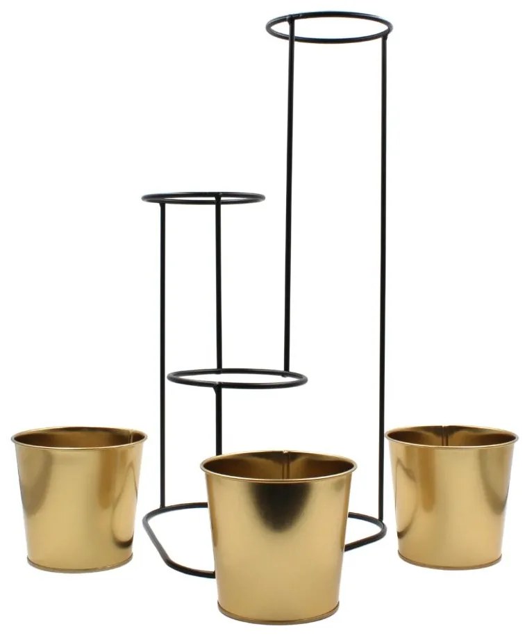 Suport pentru flori, din metal, auriu, 3 ghivece, 24x22x47 cm
