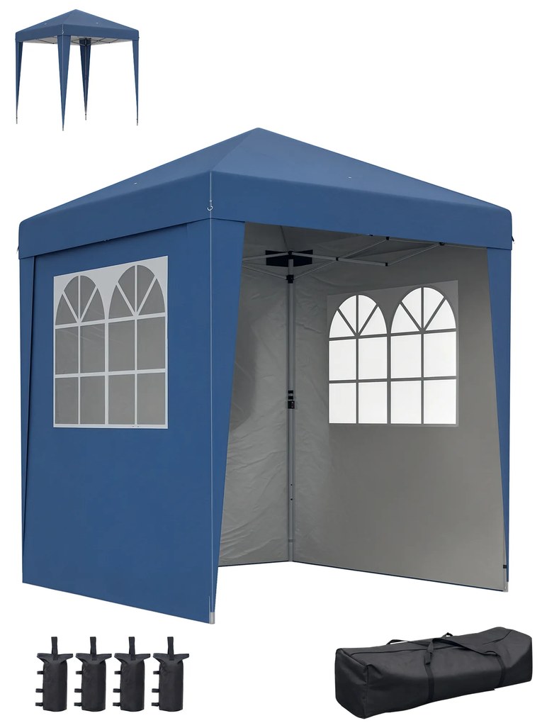 Outsunny Tonela barnum de grădină pop-up pliantă reglabilă în înălțime protecție UV 30+ 3 pereți laterali albastru închis | Aosom Romania