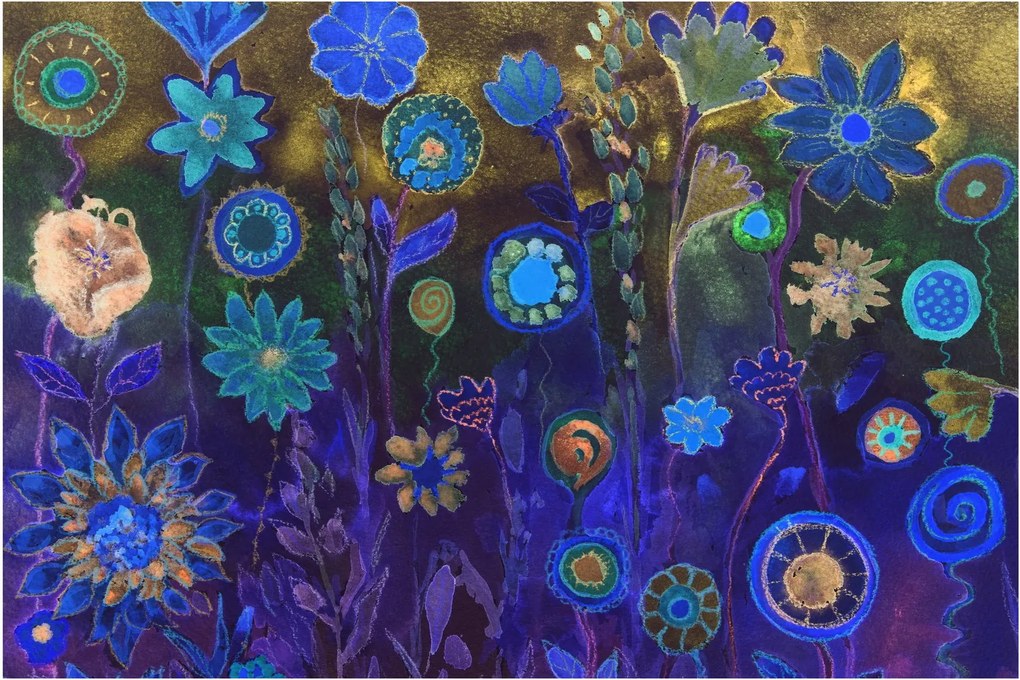Tablou - Flori albastru închis (90x60 cm)