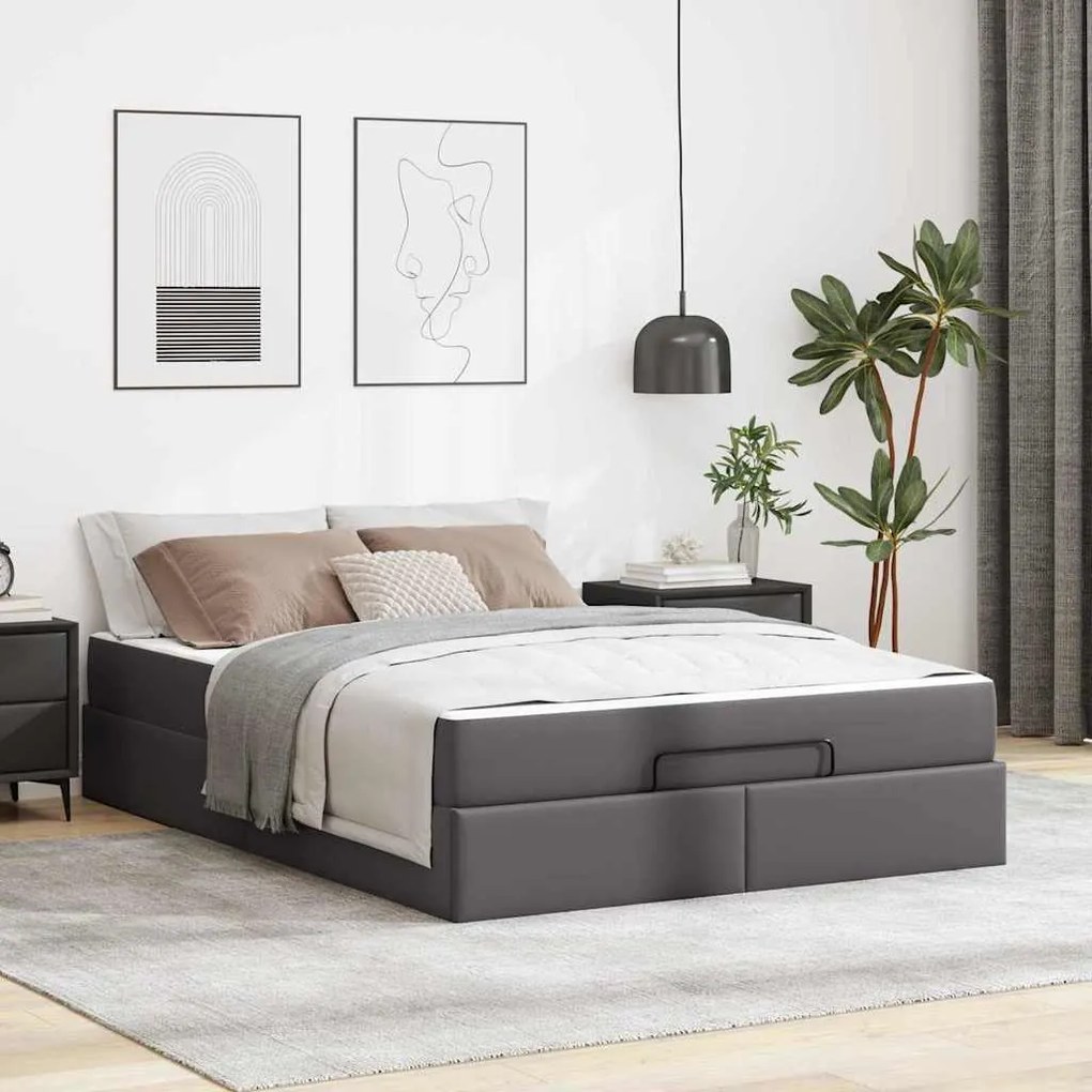 vidaXL Cadru de pat cu saltea Gri 140 x 190 cm Piele artificială