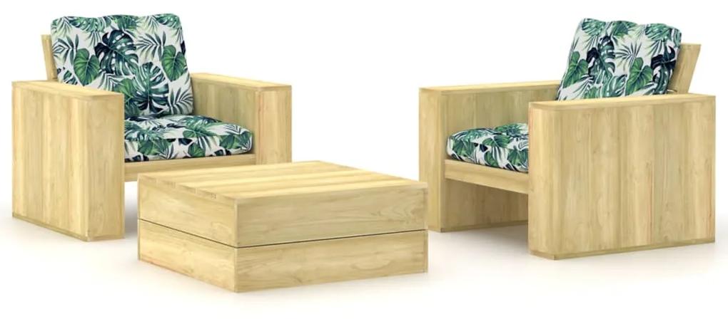 Set mobilier de gradina cu perne, 3 piese, lemn de pin tratat