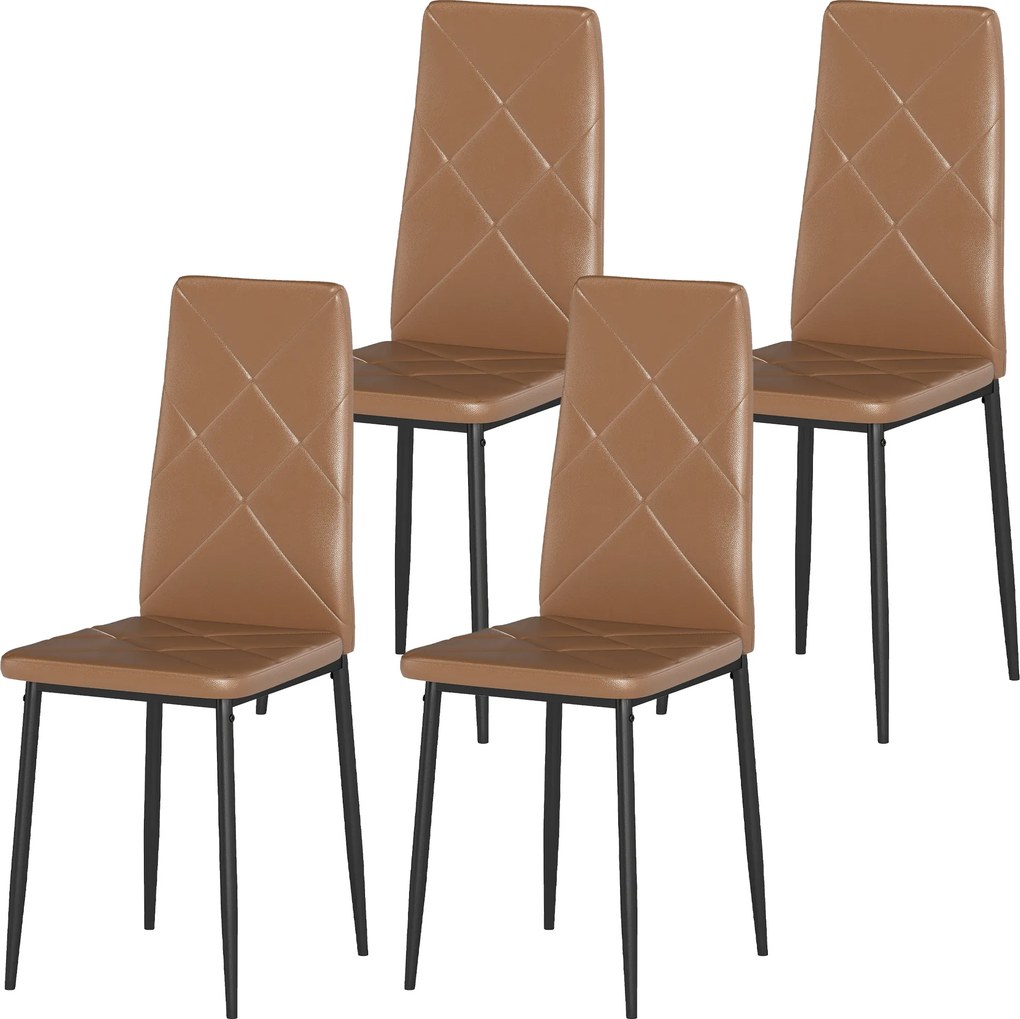 HOMCOM Set de 4 scaune de sufragerie cu spatar inalt, 41x50x97cm, maro | Aosom Romania