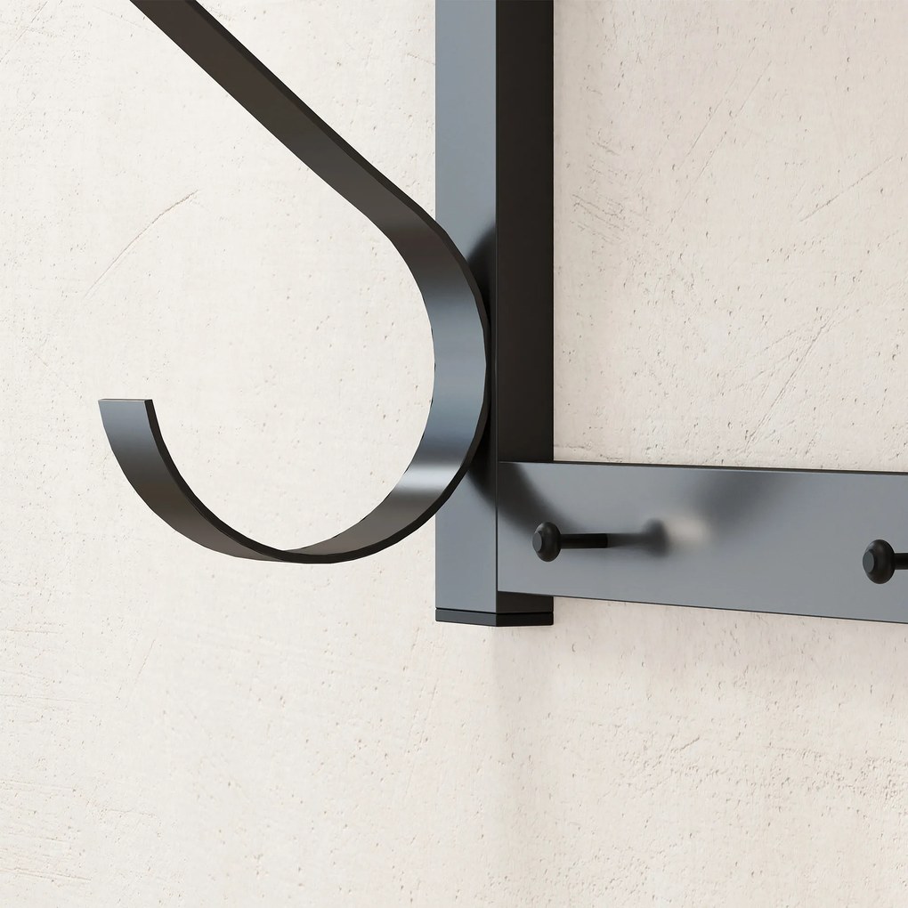 HOMCOM Suport perete garderobă, Cârlige haine montate pe perete, 5 cârlige, raft superior, versatil, Gri | Aosom Romania