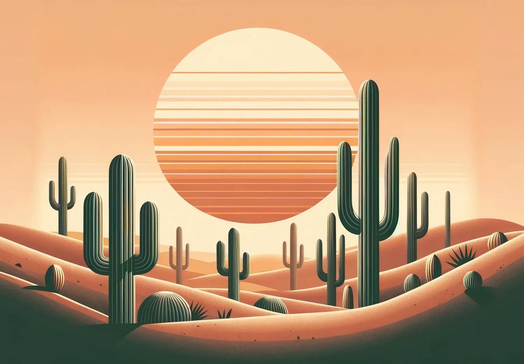 Fototapet - Deșert cu cactuși (147x102 cm)