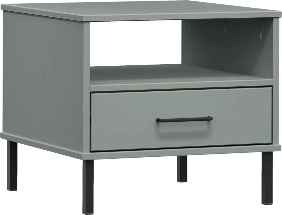 vidaXL Noptieră cu picioare metalice „OSLO”, gri, lemn masiv pin