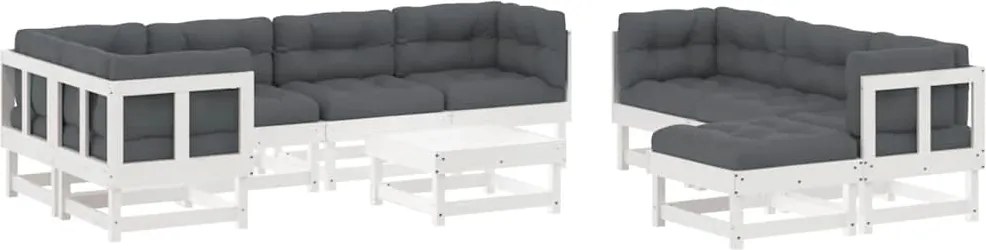 vidaXL Set mobilier de grădină cu perne, 10 piese, alb, lemn masiv