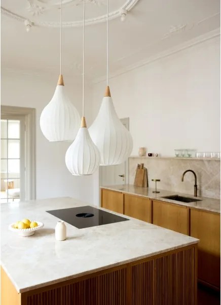 Halo Design 746262 - Pendul pe cablu DROPS 1xE27/40W/230V Ø 30 cm alb/stejar