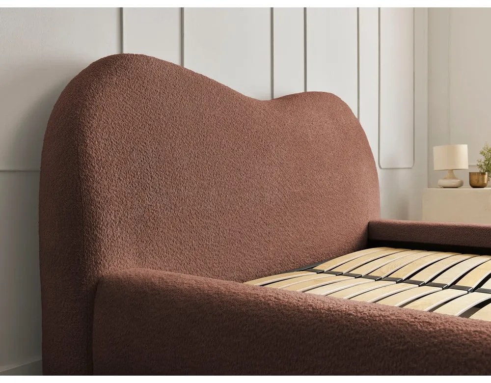 Pat matrimonial portocaliu tapițat cu spațiu de depozitare cu somieră 160x200 cm Orlane – Bobochic Paris