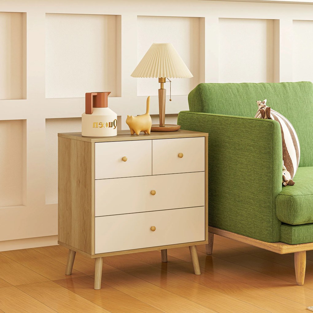 HOMCOM Cofraj cu 4 Sertare cu Finisaj Elegant și Capacitate Mare de Depozitare 60x35x65 cm Stejar și Alb | Aosom Romania