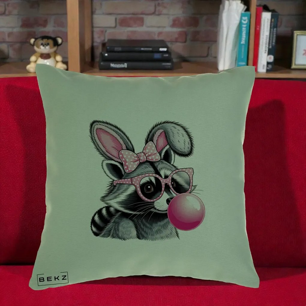 Perna Decorativa Raton cu Urechi de Iepure si Guma de Mestecat, 40x40 cm, Verde, Husa Detasabila, Perna Inclusa, BEKZ®