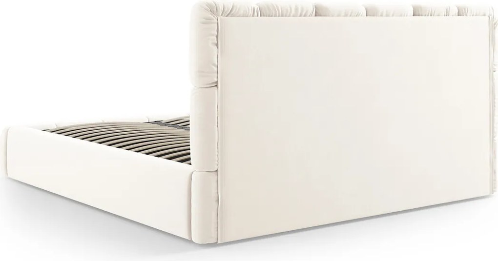 Pat tapitat cu tablie si lada depozitare, Bellis, Micadoni Home, BL, 160x200 cm, catifea, bej deschis