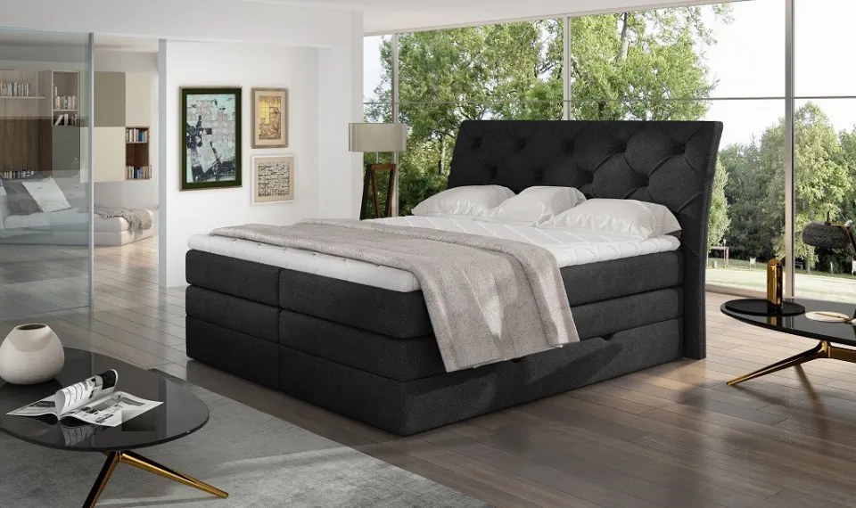 Pat tapitat boxspring, cu spatiu pentru depozitare, 160 x200, Mirabel 162, Eltap (Culoare: Gri deschis texturat / Sawana 21)