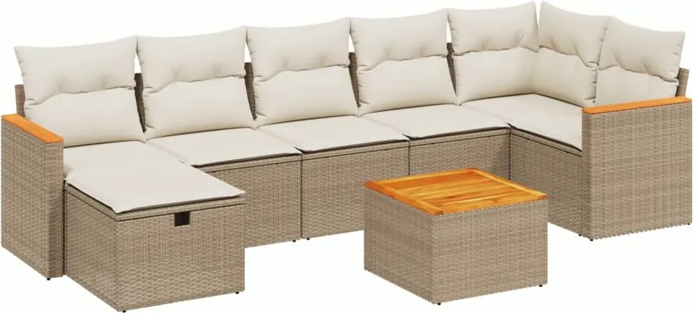 vidaXL Set canapele de grădină, 8 piese, cu perne, bej, poliratan