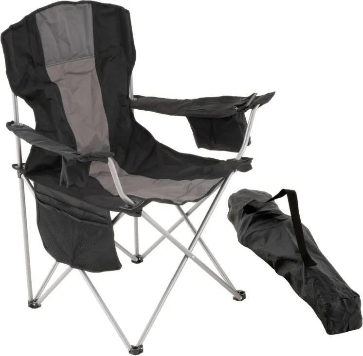 Scaun de camping pliabil XL cu geantă frigorifică, negru/gri