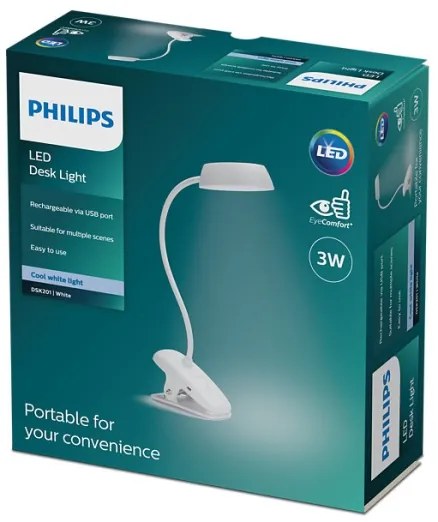 Philips - Lampă LED reglabilă cu clemă DONUTCLIP LED/3W/5V 1200 mAh albă