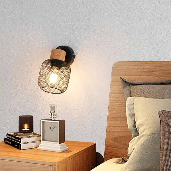 Brilagi - Aplică spot de perete BASKLITE 1xE27/15W/230V lemn de cauciuc/negru