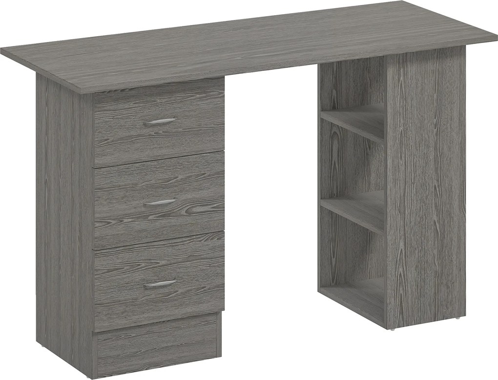 HOMCOM Birou modern cu 3 Sertare si Rafturi in Lemn Alb 120x49x72cm | Aosom Romania