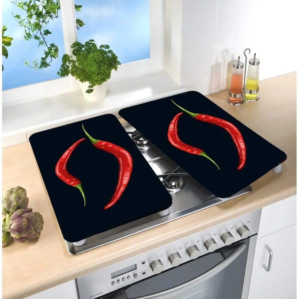 Set 2 protecții din sticlă pentru aragaz Wenko Pepperoni, 52 x 30 cm