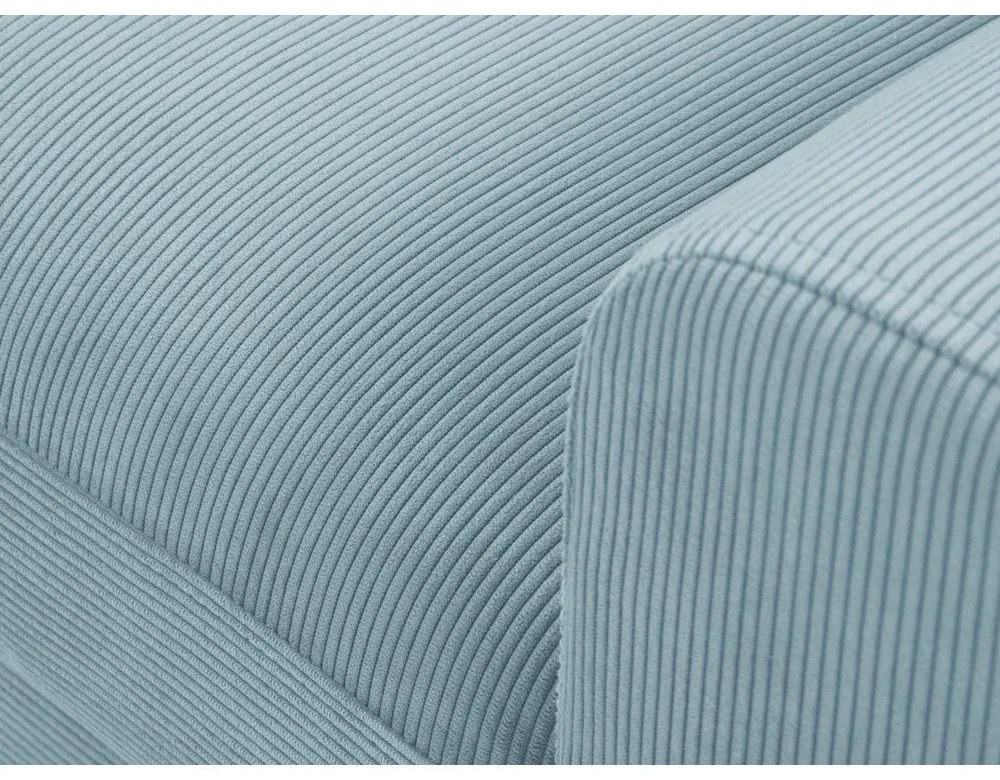 Colțar albastru deschis extensibil, cu spațiu de depozitare cu tapițerie din catifea reiată (cu colț pe partea stângă, cu șezlong) Kyoto – Cosmopolitan Design