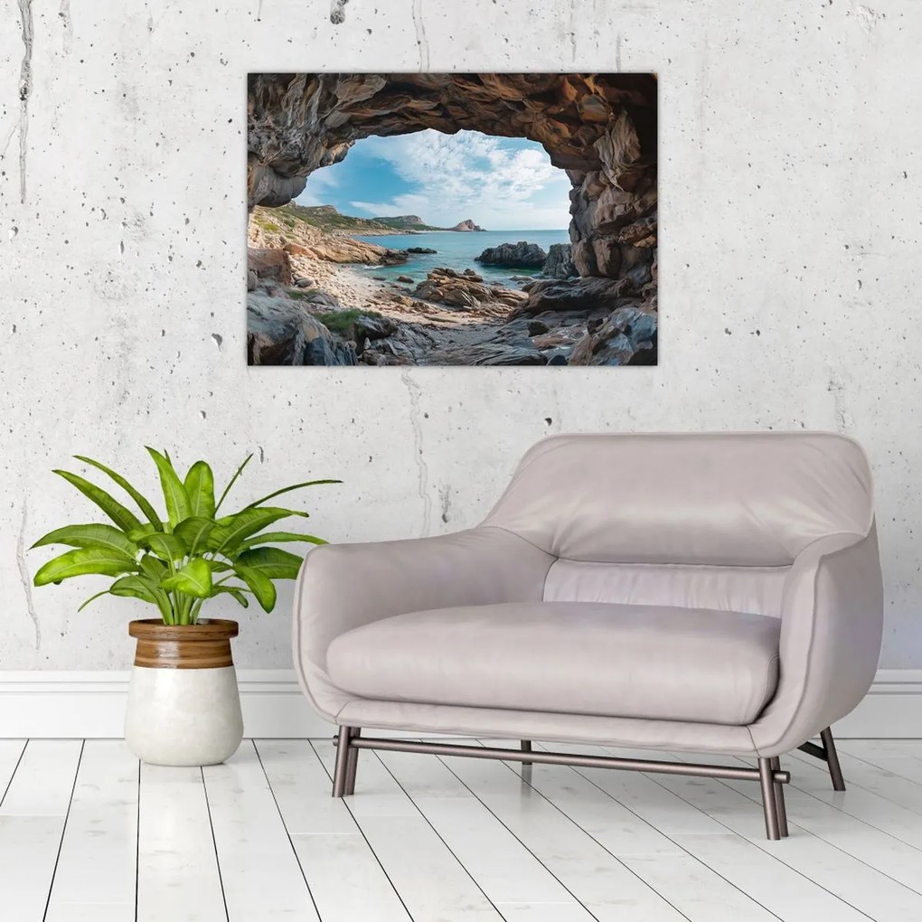 Tablou pe sticlă - Peșteră lângă mare (70x50 cm)
