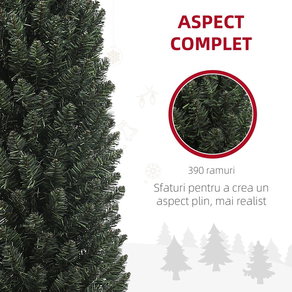 HOMCOM Brad de Crăciun Artificial Înalt de 195 cm cu 390 Crengi, Îngust și Spațiu Economic, Ø55x195 cm, Verde | Aosom Romania