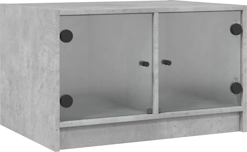 vidaXL Măsuță de cafea cu uși din sticlă, gri beton, 68x50x42 cm