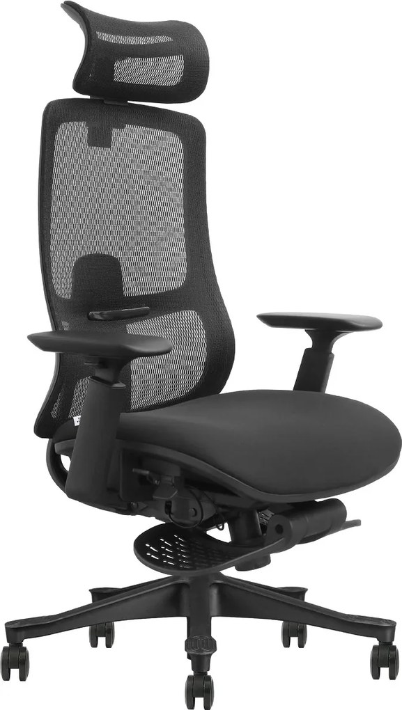VANTIS PRO – Scaun Ergonomic Premium cu Spătar Înalt Regalbil pe înălțime în 5 poziții, Șezut glisant, Cotiere 3D, Suport pentru picioare, Mesh, Negru