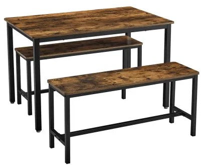 Set Masa Cu 2 Banci Maro Si Negru, 110 Cm