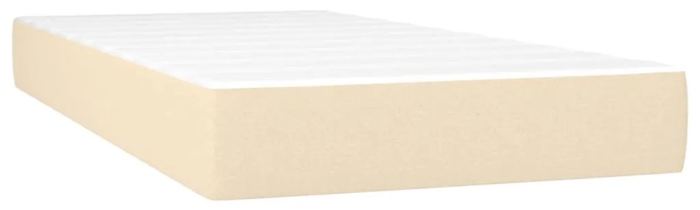 Pat box spring cu saltea, crem, 90x200 cm, textil Crem, 90 x 200 cm, Culoare unica si cuie de tapiterie