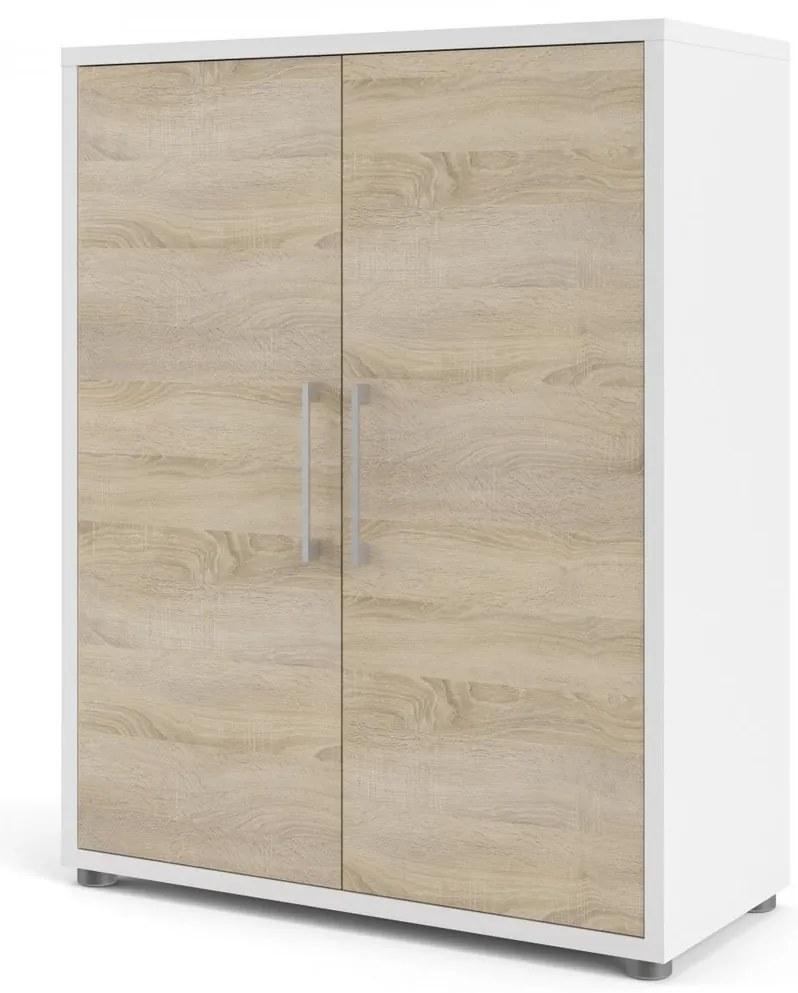 Dulap Modulo 89 x 40 x 113 cm, uși din lemn, alb / stejar sonoma