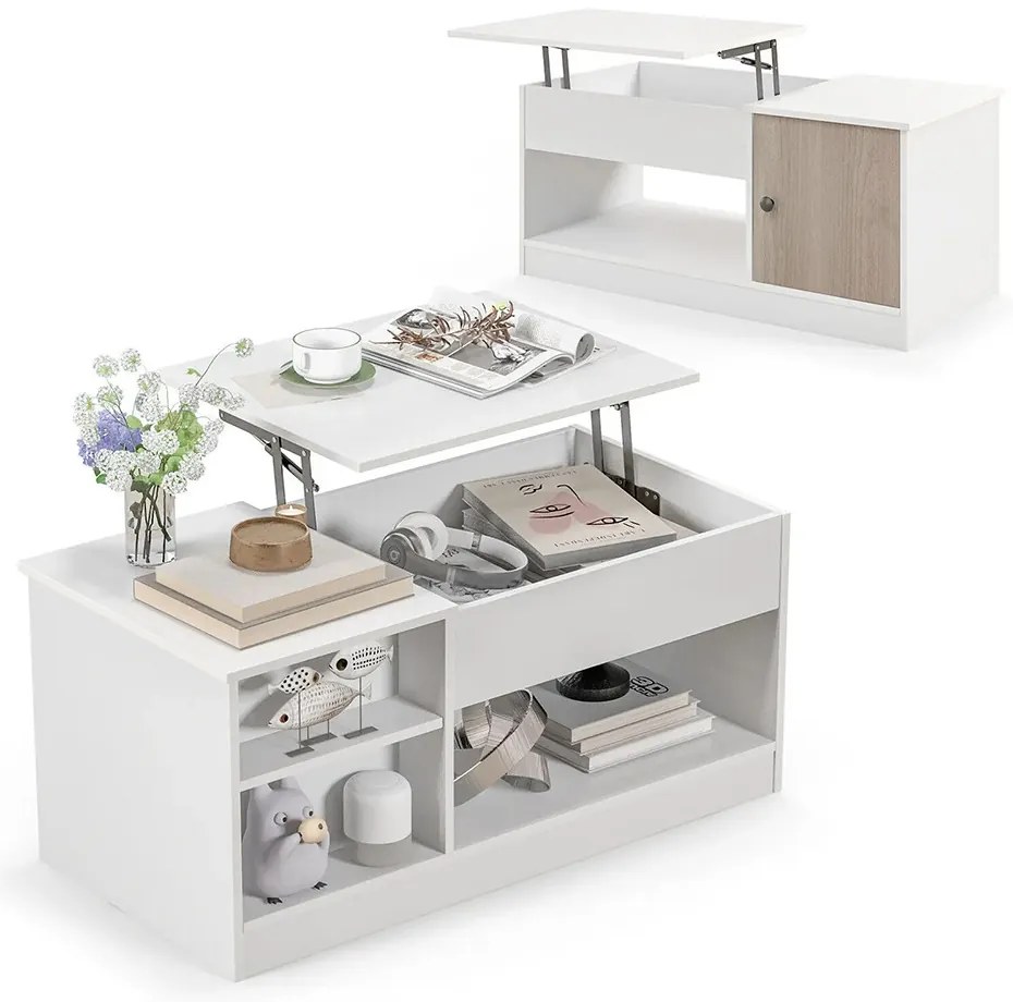 Măsuță de cafea modernă cu blat rabatabil și spațiu de depozitare