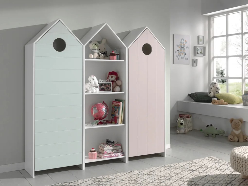 Set 3 Dulapuri pentru Copii Căsuță, Roz, Verde Mentă și Alb, (MDF) – CASAMI – Vipack