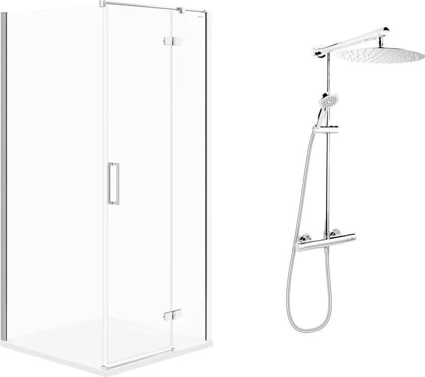 Pachet cabina de dus Cersanit Jota crom 90x90 cm si coloana de dus FDesign Anima crom