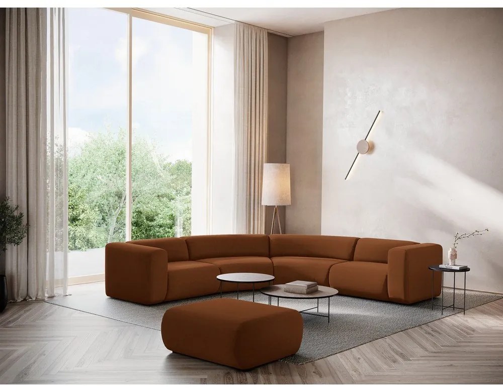 Colțar portocaliu/maro cu tapițerie din catifea Ekahi – Makamii