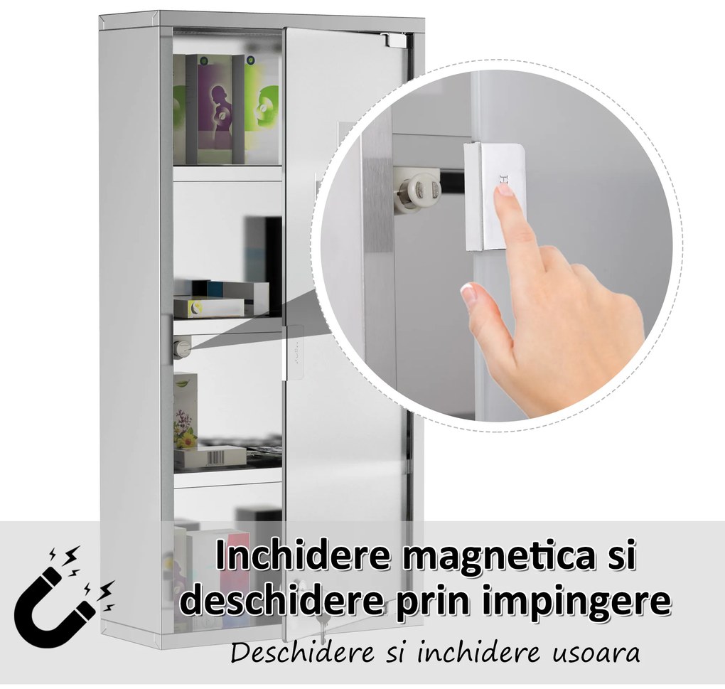 Dulap medicamente cu 4 rafturi HOMCOM, 30x12x60cm | Aosom Romania
