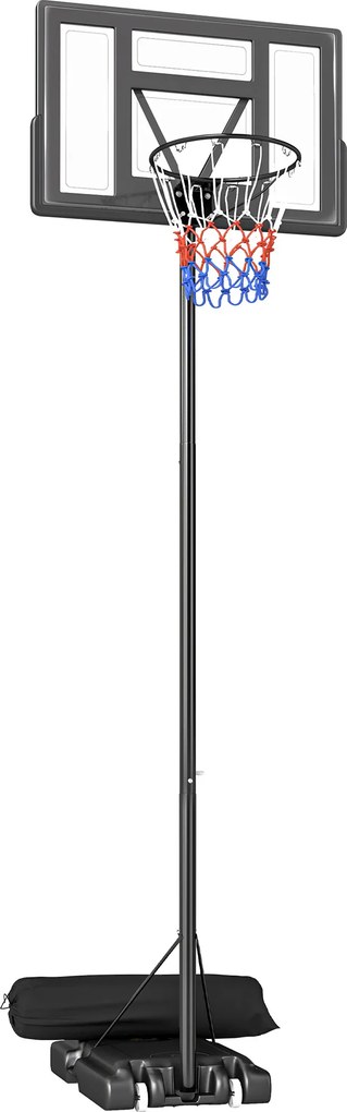 SPORTNOW Coș de Baschet Exterior Reglabil pe Înălțime 135-305 cm, Coș de Baschet cu Roți, Bază Umplibilă, Sac de Greutate, Panou Rezistent, Portabil pentru Interior și Exterior, Negru | Aosom Romania
