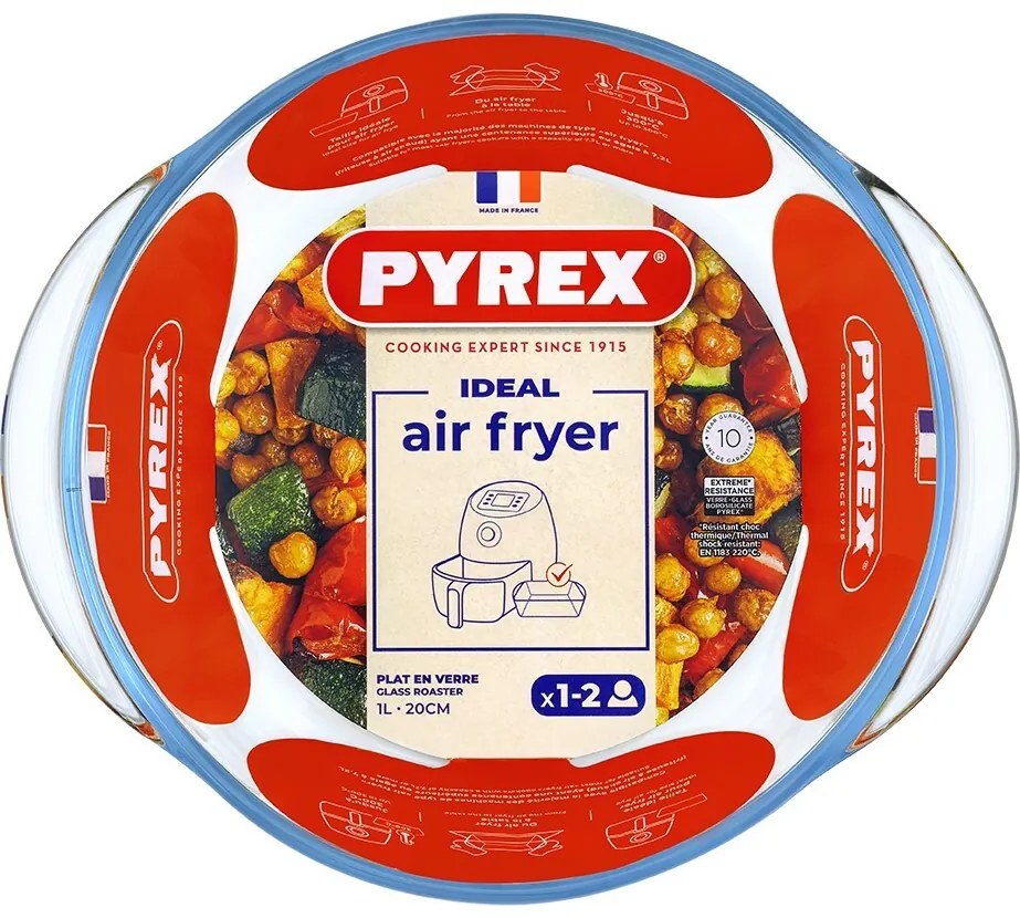 Pyrex Vas rotund pentru cuptor Air Fryer 1 l, 20 x18 x 7 cm, 1 l