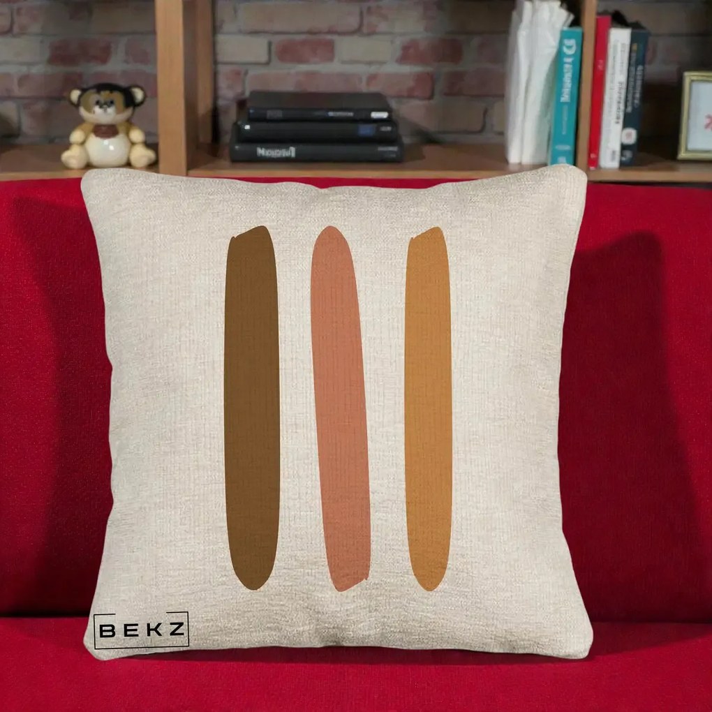 Perna Decorativa Abstract Linii Terracotta, 40x40 cm, Bej Canapea, Husa Detasabila, Perna Inclusa, BEKZ®
