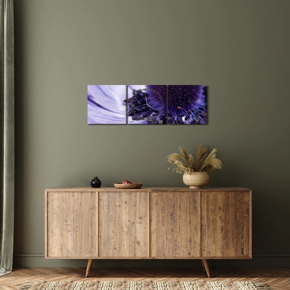 Tablou - Floare mov (cu ceas) (90x30 cm)