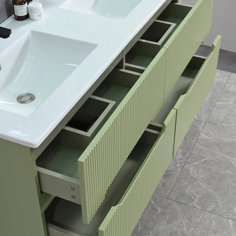 Trent Mobilier de baie 120 cm lavoar ceramic cu oglindă 60x120 cm verde deschis