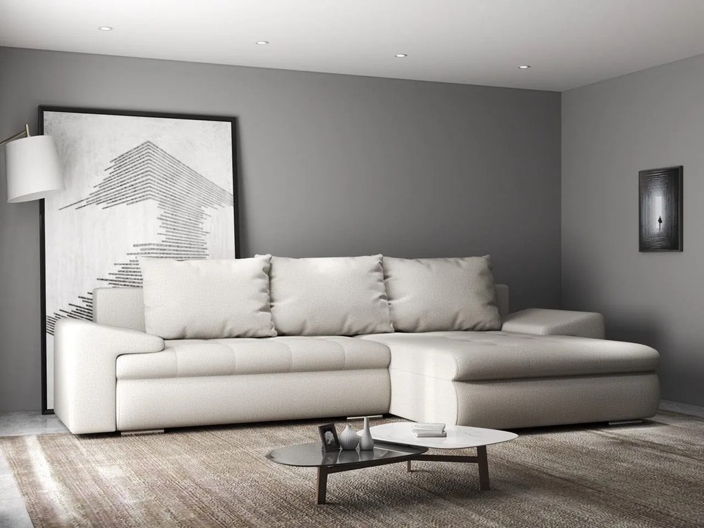 Colțar extensibil dumonde cu ladă de depozitare si sezut confortabil din spuma high-density, Leonardo Enjoy Bej 260x185 cm II