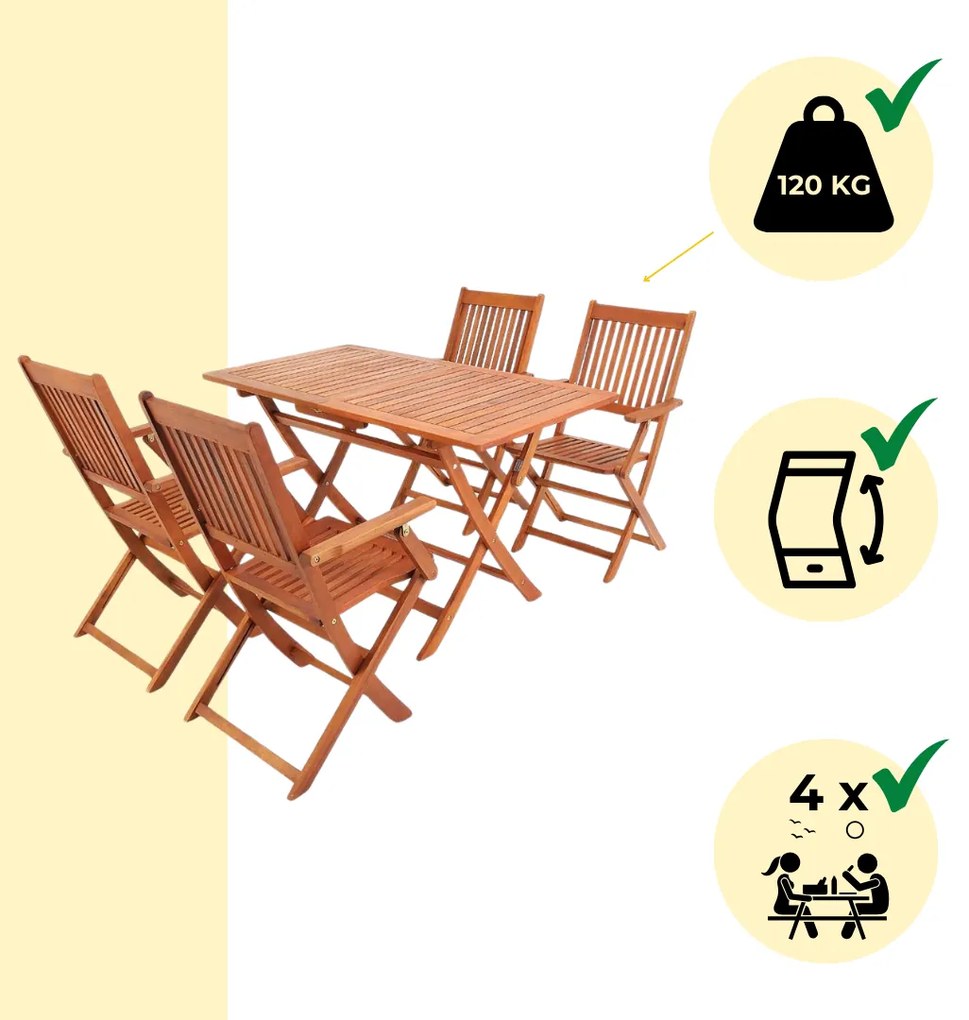 Casaria Set de mobilier SYDNEY, 5 piese, lemn natural