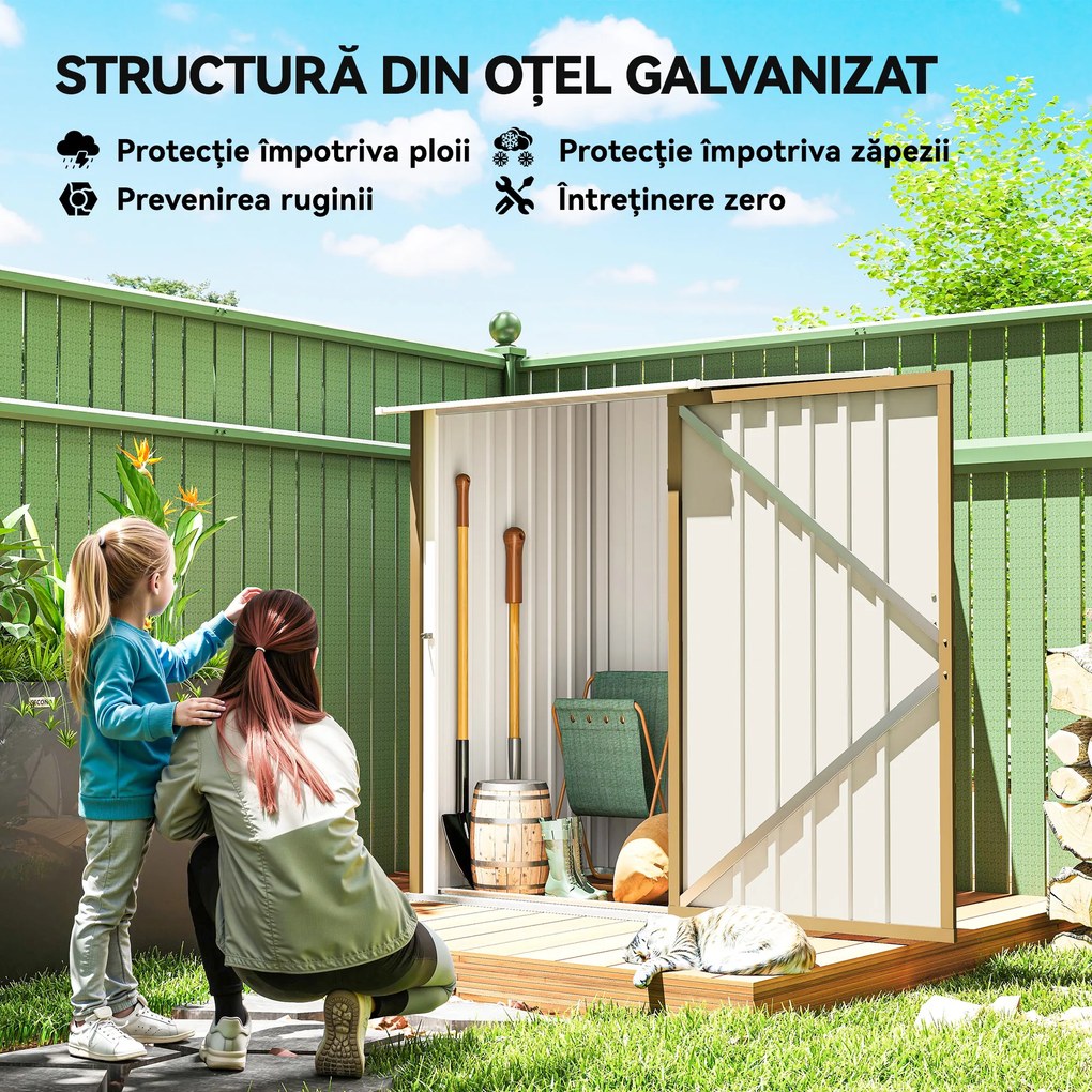 Outsunny Căsuță de Grădină 0.92m² din Oțel Galvanizat, Depozit pentru Unelte cu Ușă Blocabilă, Acoperiș Înclinat, 100x104x160 cm, Galben | Aosom Romania