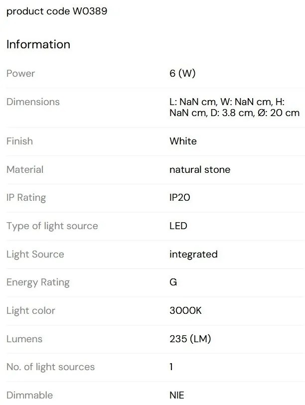 Aplica de perete LED, Marmura, Alb, Marbles 6W