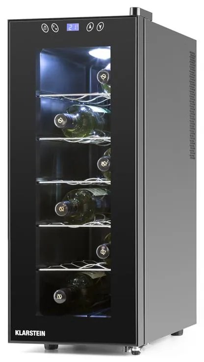 KLARSTEIN VINAMORA, neagră, frigider de vin, 35 litri, 12 sticle, LED-uri, la atingere