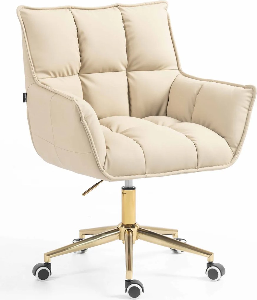 HR560K Scaun Crem Piele Ecologica Premium Soft cu Bază Aurie