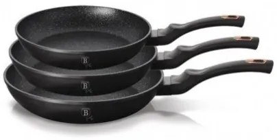 Set 3 tigai Black Rose Berlinger Haus BH 6158F, marmorate, antiaderente, negre