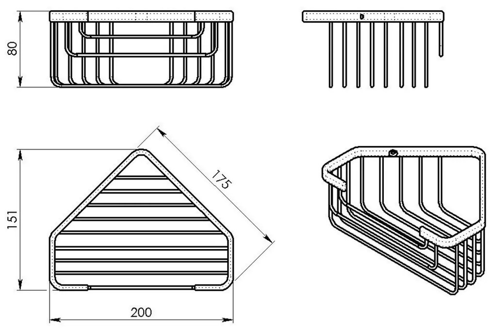 Raft de colț inteligent GEDY 2483-14 pentru duș,20 x 8 x 15,1 cm, negru mat