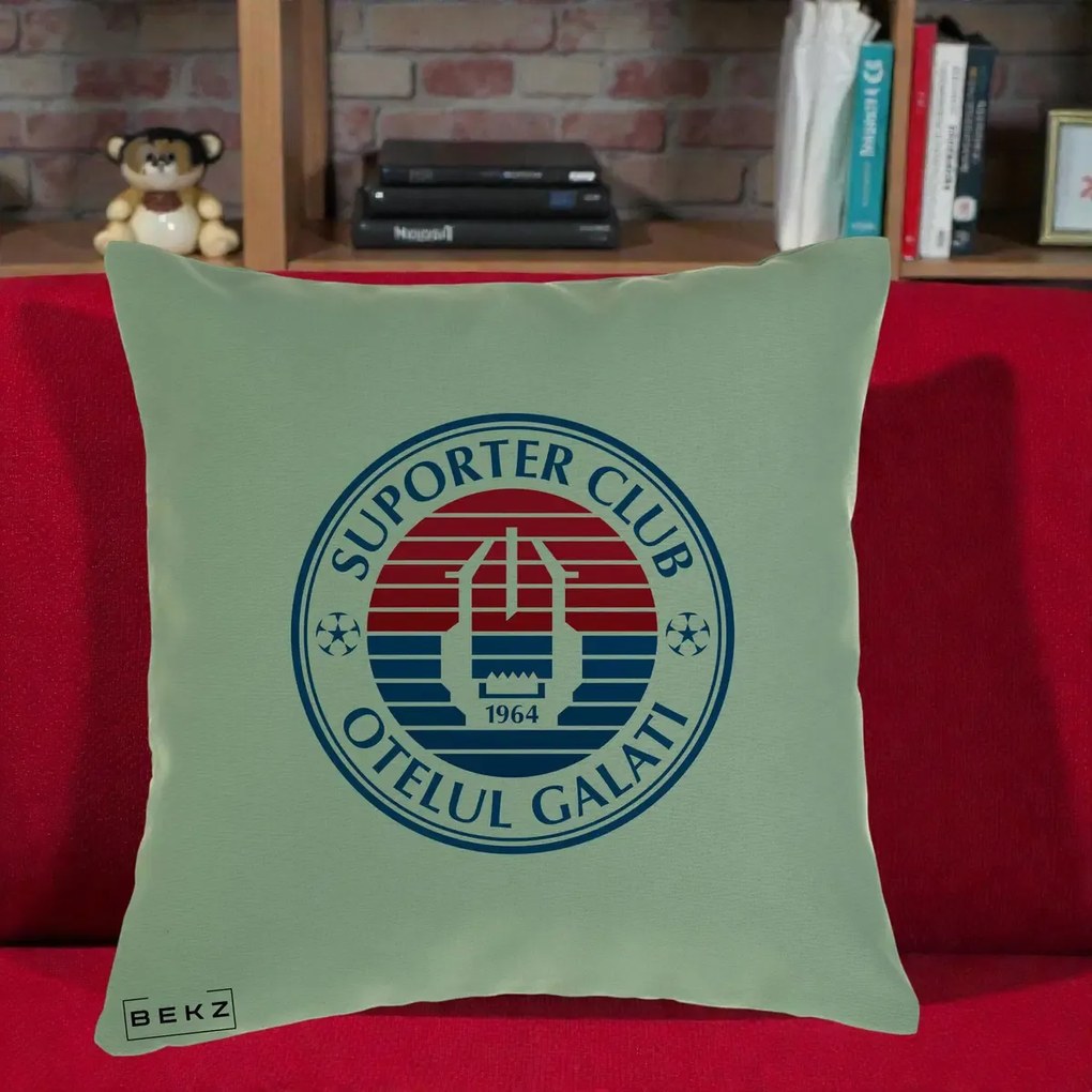 Perna Personalizata Otelul Galati Suporter Club 1964, 40x40 cm, Verde, Husa Detasabila, Perna Inclusa, BEKZ®